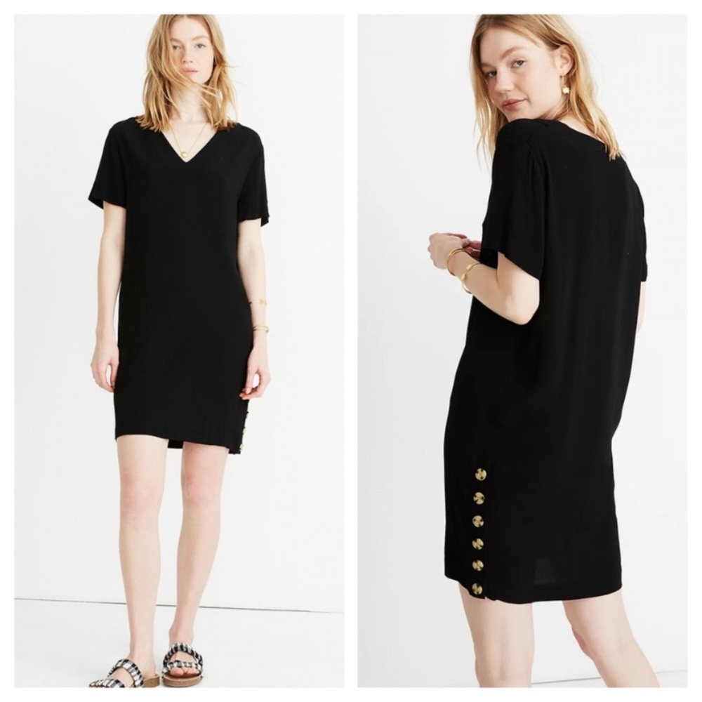 Madewell Black Mini Dress with Gold Button Detail